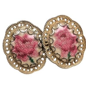 Vintage Floral Embroidery Screw Back Earrings
